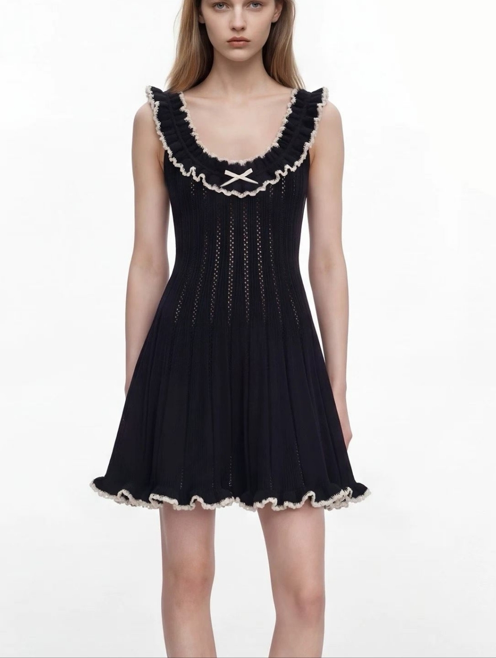 Self Portrait Black Contrast Trim Knit Mini Dress
